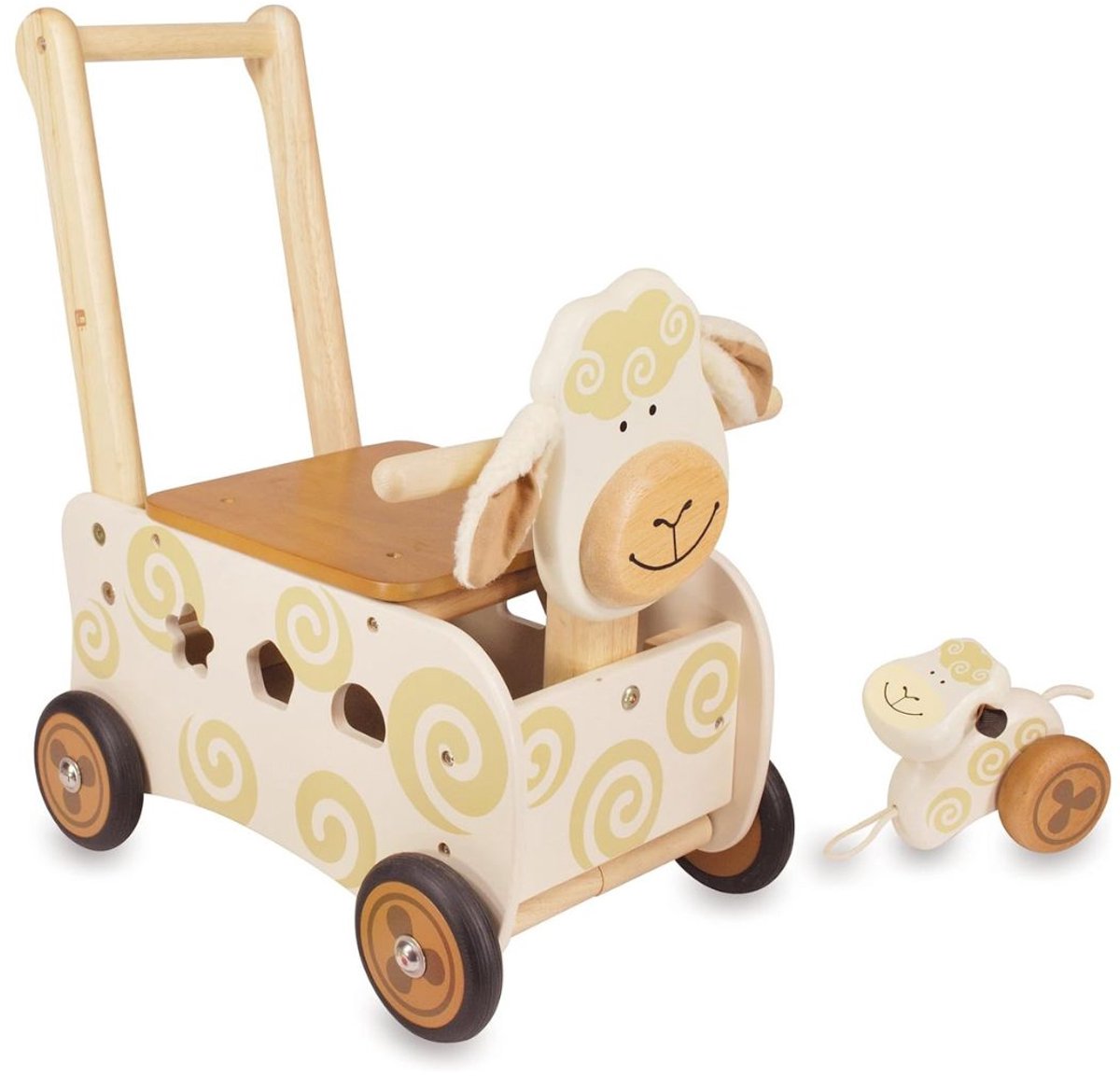 I'm Toy Loopwagen Schaap - Houten Looptrainer en Duwwagen - Bruin Wit - Vanaf 1 Jaar - 35 x 23 x 44 cm (6154201270220)