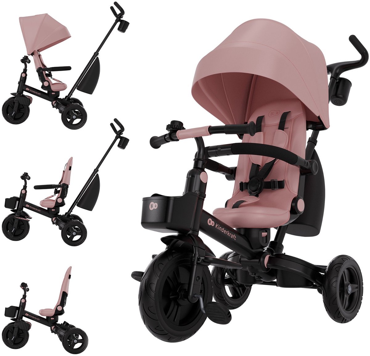 Kinderkraft AVEO 2 PLUS Driewieler 6-in-1 - Verstelbare Duwstang - Roze (5902533929467)