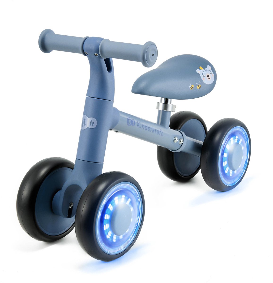 Kinderkraft CUTIE FLASH - 3-wiel Loopfiets - Verstelbaar Eco-leer Zadel - LED RGB Wielen - Stuurbegrenzer - 12-36 Maanden - Blauw (5902533927968)