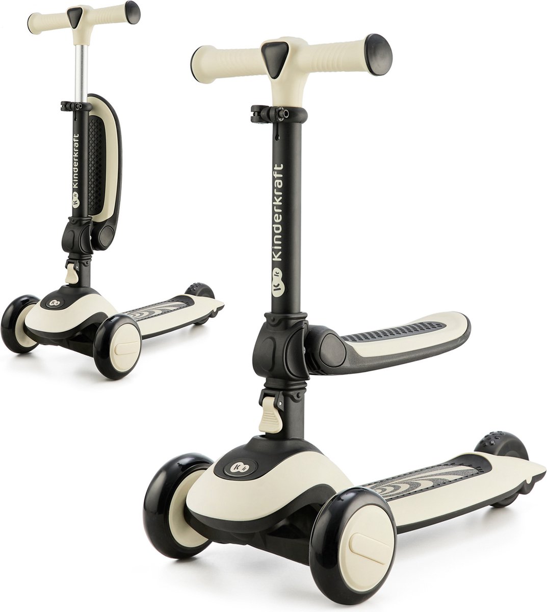 Kinderkraft HALLEY 2-in-1 Loopfiets en Driewieler Step - Voor Kinderen van 1-5 Jaar, Max 50 kg - Verstelbaar Zadel en Stuur, Opvouwbaar, LED Wielen - Wit (5902533922321)