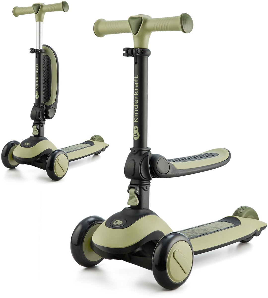 Kinderkraft HALLEY 2-in-1 Loopfiets en Driewieler Step - Voor Kinderen van 1-5 Jaar, Max 50 kg - Verstelbaar Zadel en Stuur, Opvouwbaar, LED Wielen - Groen (5902533922307)