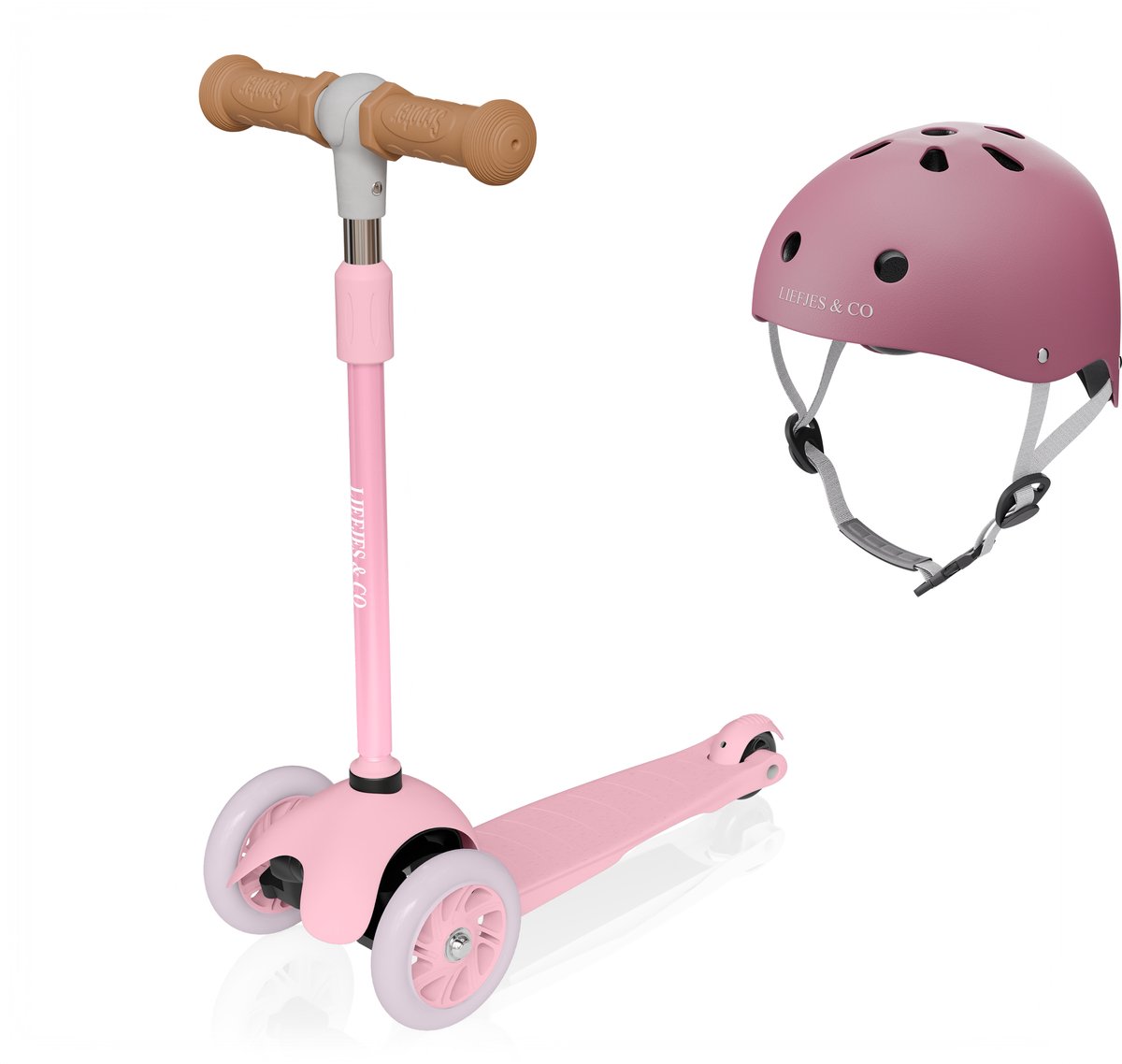 Liefjes & Co Kinderstep - Met Kinderhelm - Lichtgevende Wielen - Pastelroze (8720364903275)
