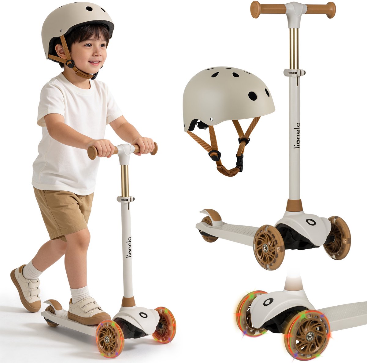 Lionelo Jessy Kinderstep + kinderhelm - step 3 wielen - leeftijdsgroep 3+ - max 50kg - LED verlichting in de wielen - hoogte verstelbaar 65-70-75-80 cm (5908273387789)