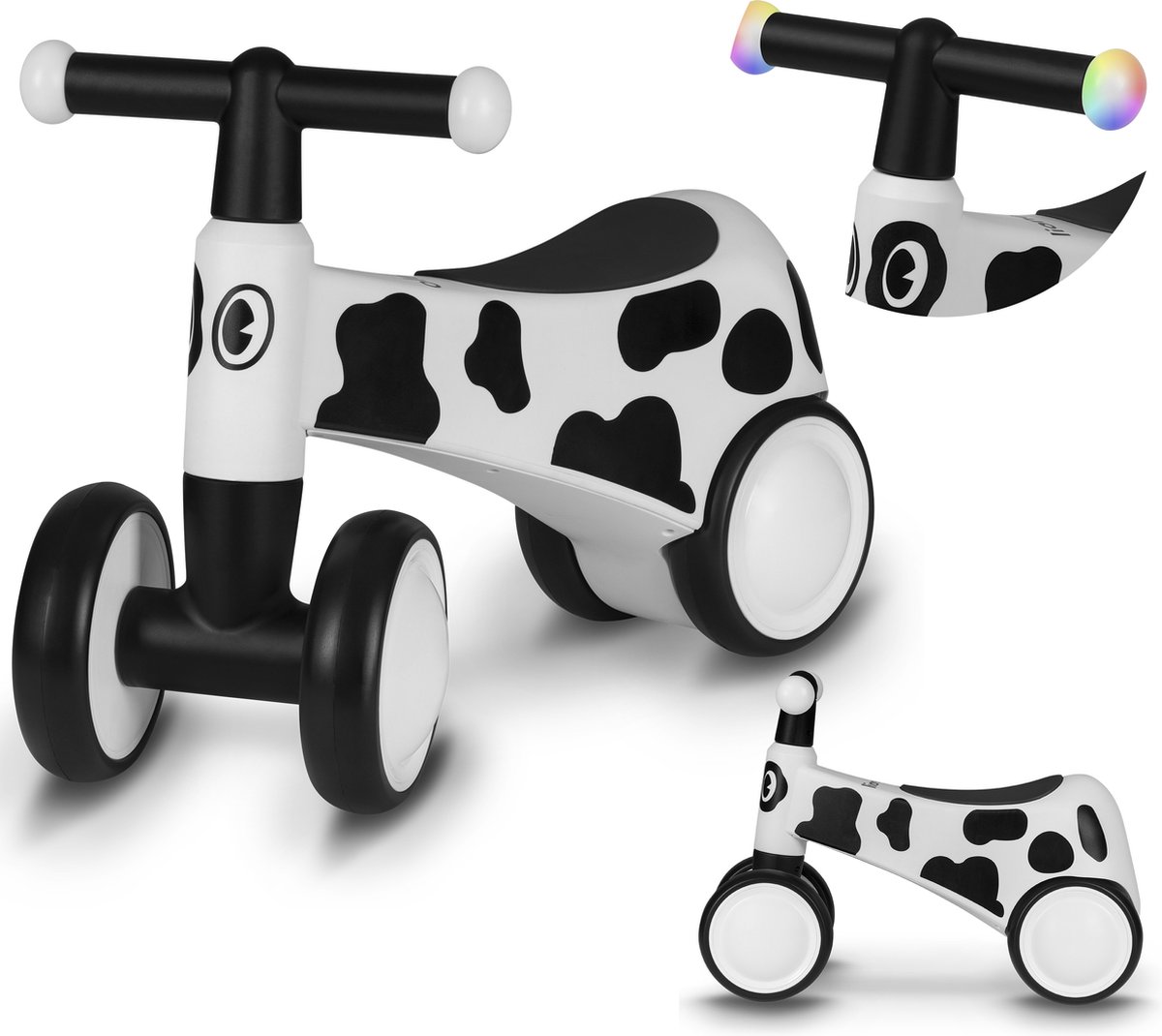 Lionelo Sammy Loopfiets - 4 Wielen - Verlichting in Handvatten - Vanaf 1 Jaar - Extra Comfortabel Zadel - Antislip Handgrepen - Ergonomisch Ontwerp - Kleurrijke Diermotieven - Jongens & Meisjes - Zonder Gereedschap te Monteren (5903771704946)