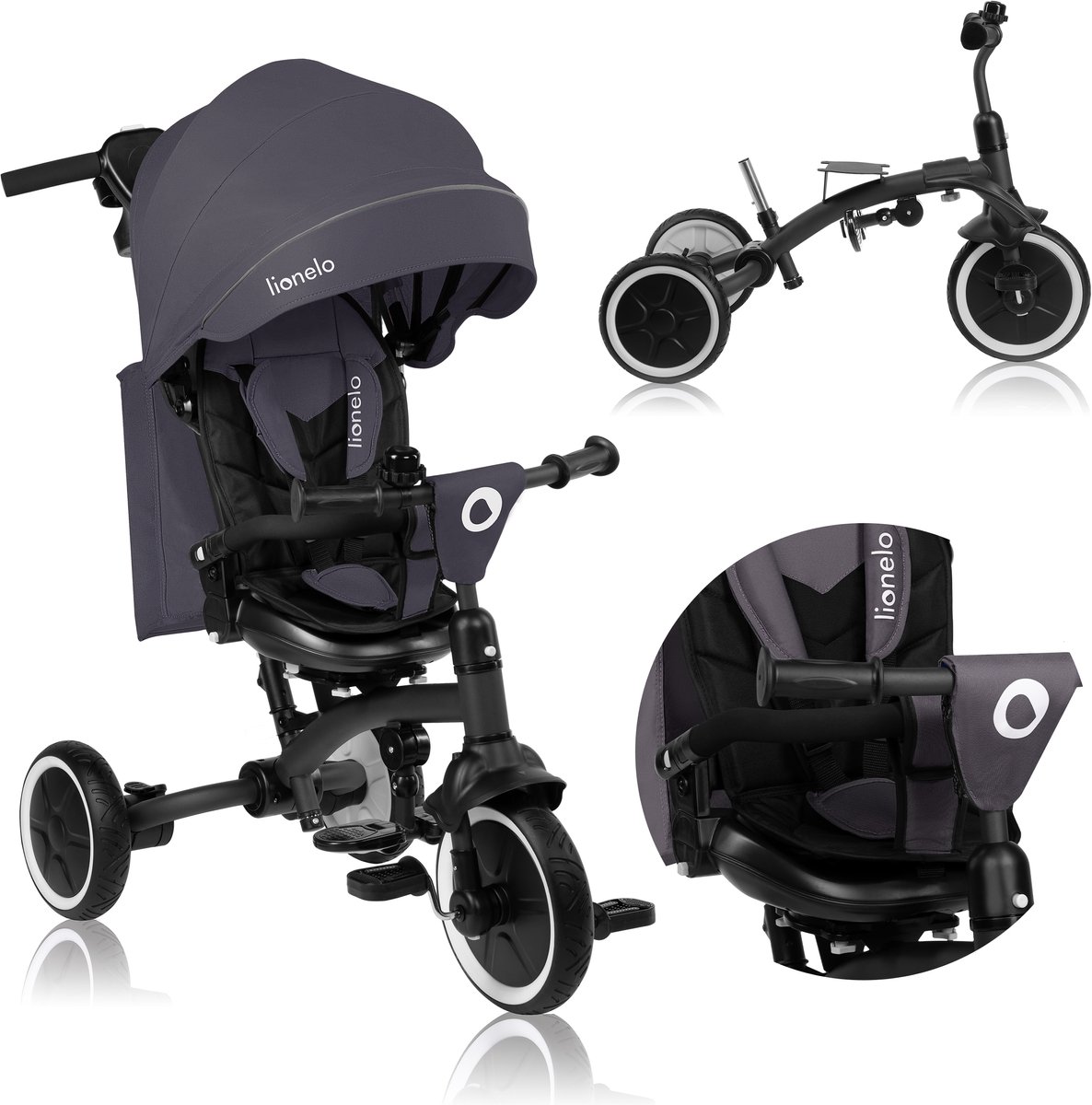 Lionelo Tris Plus Kinderdriewieler 2in1 - Driewieler & Loopfiets voor Kinderen vanaf 9 Maanden - Groeit mee tot 5 Jaar - 25 kg - 360° Draaibare Zitting - Ouderduwstang - Anti-lek Wielen (5903771707442)