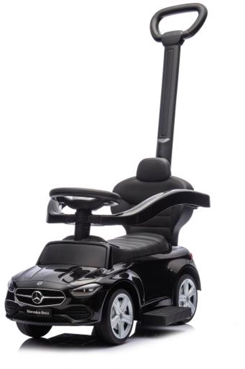 Mercedes Benz C-Class Loopauto met Duwstang - 2-in-1 Ride-On - Zwart - Voor Kinderen 12-36 Maanden - Met Geluid & Opbergruimte (3800933001177)