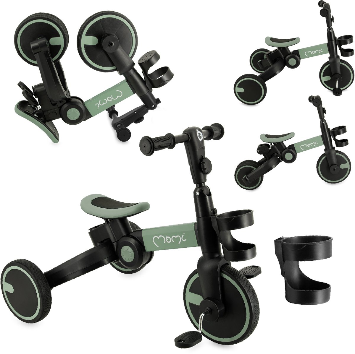 MoMi FILO - 3-in-1 Kinderfiets - Loopfiets - Driewieler - Loopauto - Opvouwbaar - Met Pedalen - Groente (5907504515632)