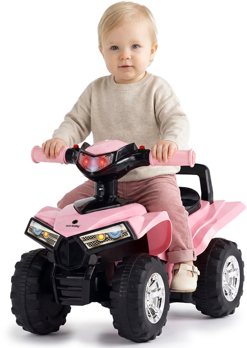 SUN BABY Quad Loopauto Kinderauto Ride-on - Geluiden, LED Verlichting, Opbergruimte - Rosa (5905525358023)