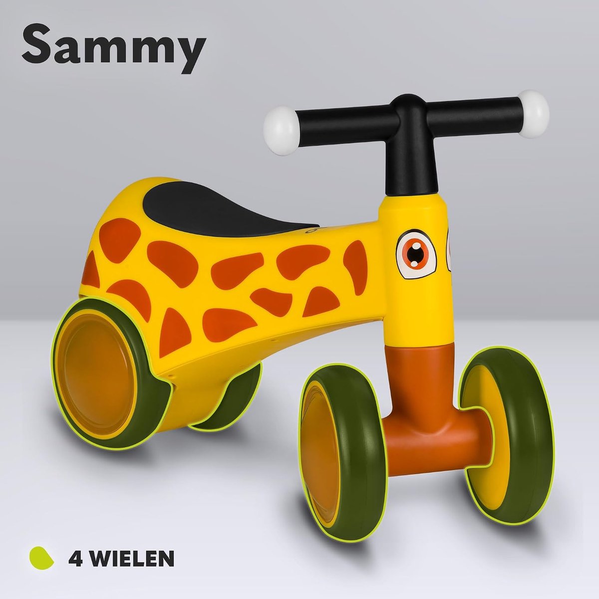 Sammy Loopfiets met 4 Wielen & LED Verlichting, zonder Pedalen | Lichtgewicht 1,75 kg, Eerste Fiets met Amortisatie & EVA Banden - Ontwikkelt Evenwicht & Coördinatie - Dierenmotief (2717748221366)