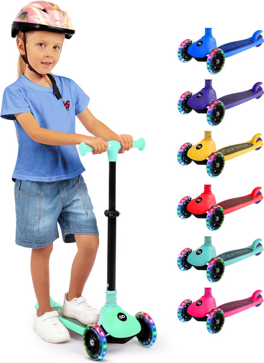 SereneLife Kinderstep - 3-Wiel Step - Opvouwbare Step met Verstelbare Hoogte - LED Verlichting - Verstelbaar Stuur - Antislip Voetplaat - Step voor Jongens en Meisjes (0842893170756)