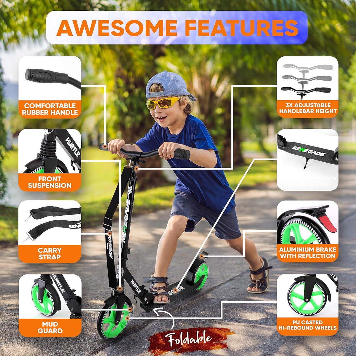 SnelShoppen - 2-Wiel Kinderstep Tieners Volwassenen - Verstelbaar T-Stuur - Aluminium Antislip Deck - Draagbare Opvouwbare Scooter met Draagriem - Voo (2315990644188)