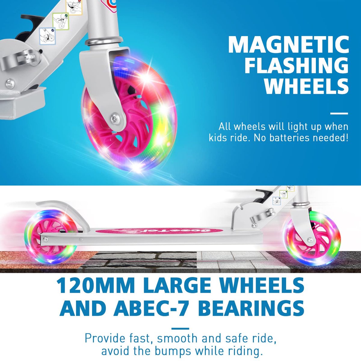 SnelShoppen - BELEEV V1 Kinderstep 2 Wielige Inklapbare Scooter voor Meisjes en Jongens, 3 Verstelbare Hoogtes, LED Lichtgevende Wielen, Lichtgewicht (2525282603414)