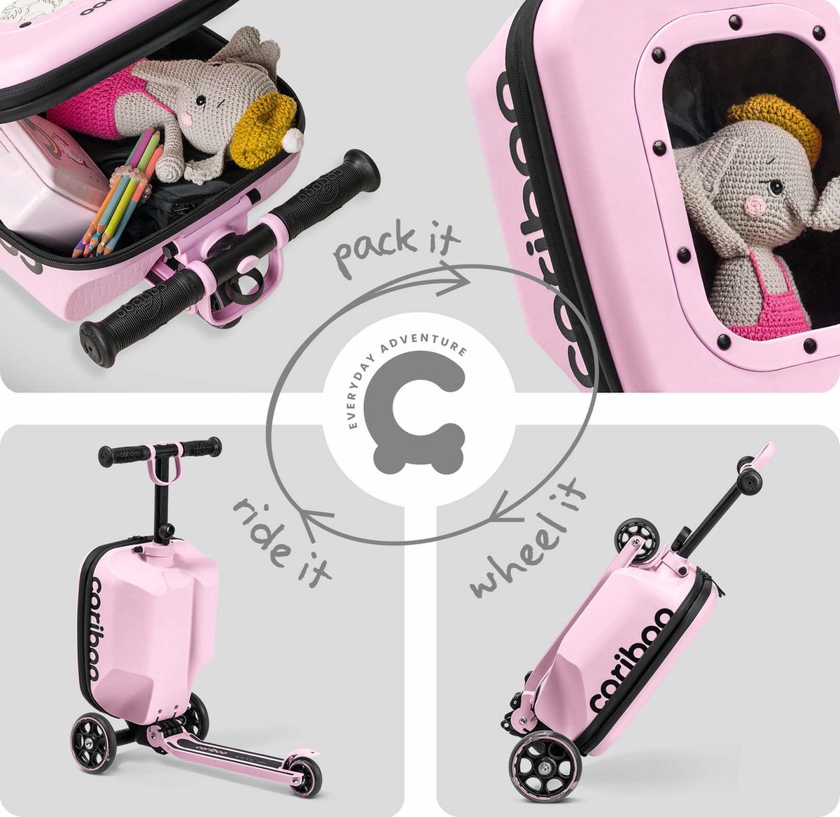 SnelShoppen - Cariboo Kinderstep 2in1 Driewieler Met Koffer - Opvouwbaar, Verstelbaar Tot 50 Kg, 3 Wielen, Roze, Voor Kinderen Vanaf 2 Jaar (2718165093406)