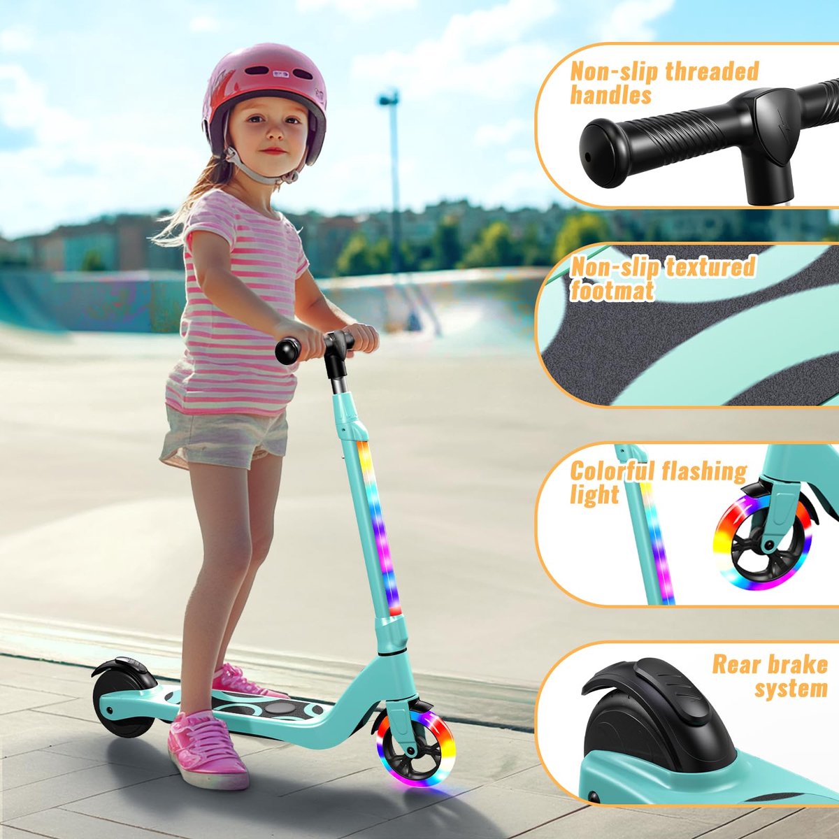 SnelShoppen - Elektrische step voor kinderen 6-10 jaar, LED-verlichting, 3 standen, 14 cm wielen, max. 10 km/u, ideale kinderstep voor buiten, veilig (2133884265123)