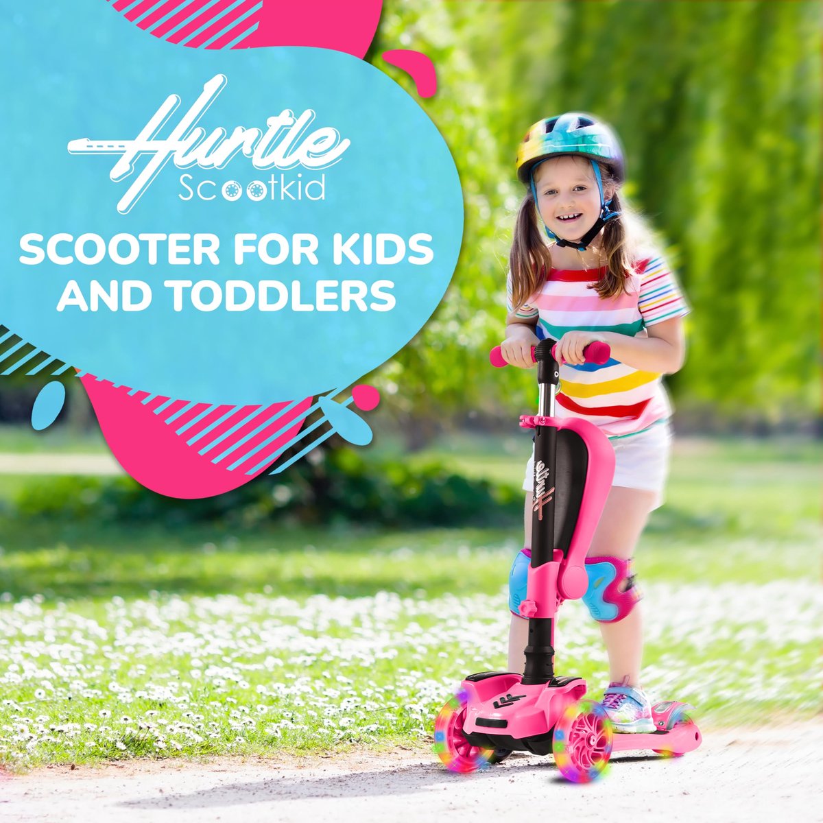 SnelShoppen - Hurtle Kinderstep 3-wiel Step Opvouwbare Scooter Verstelbare Hoogte Antislip Platform LED Verlichte Wielen Voor Meisjes/Jongens 2-12 Jaa (2190511564509)