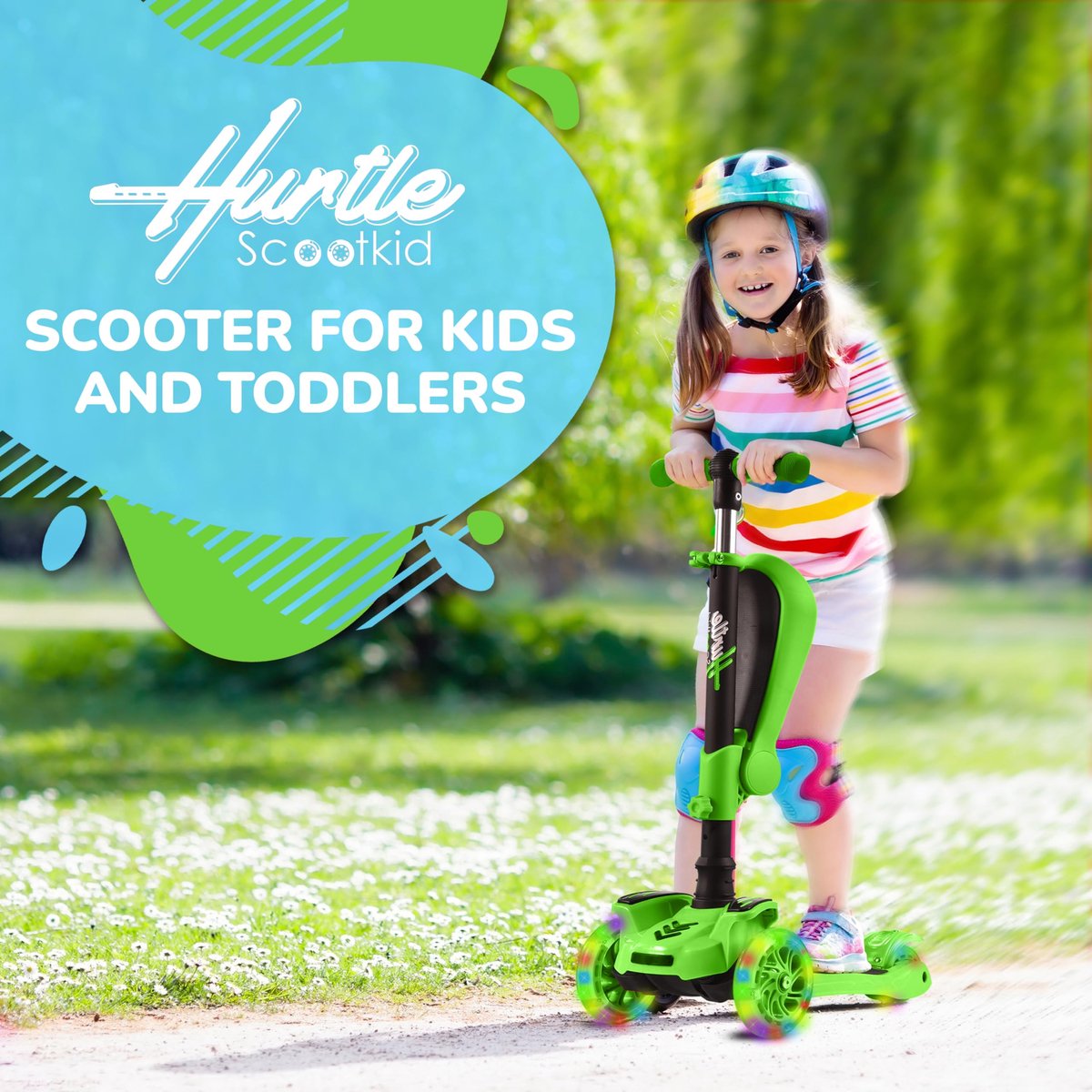 SnelShoppen - Hurtle Kinderstep 3-wiel Step - Opvouwbare Scooter met Verstelbare Hoogte, Antislip Platform, LED Verlichte Wielen - Step voor Meisjes/J (2286206551517)