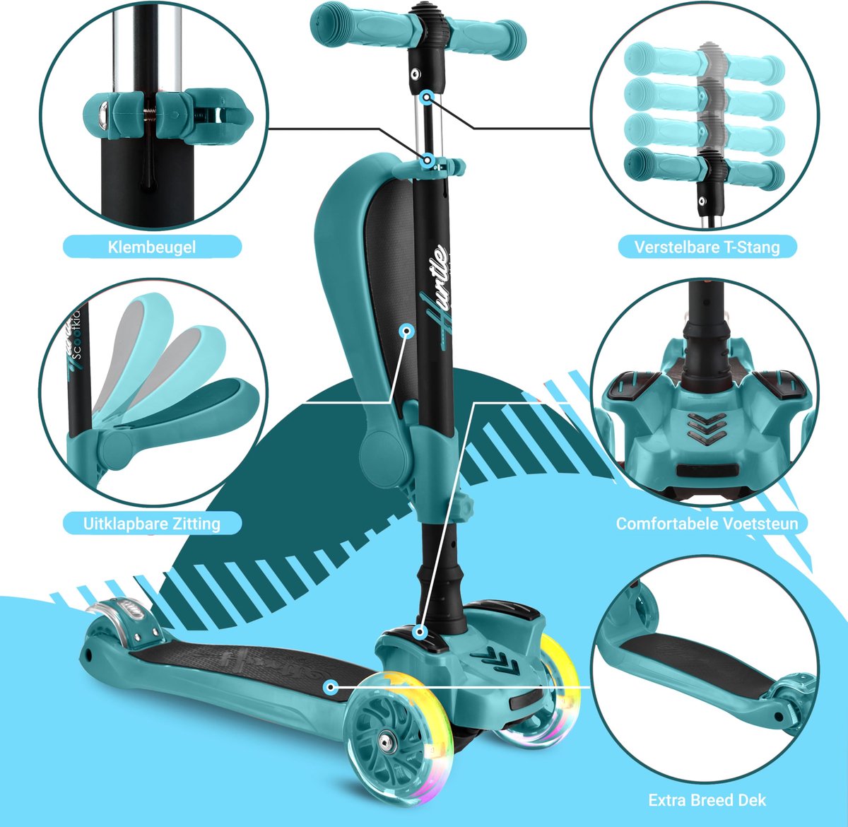 SnelShoppen - Hurtle Kinderstep 3-wiel Step Opvouwbare Scooter met Verstelbare Hoogte, Antislip Platform, LED Verlichte Wielen voor Meisjes/Jongens va (2334015315575)
