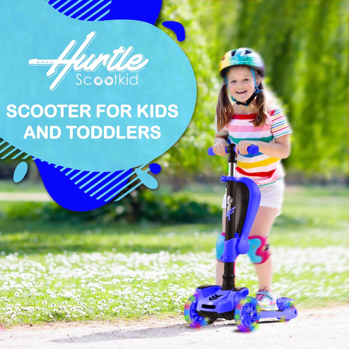 SnelShoppen - Hurtle Kinderstep 3-wiel Step, Opvouwbare Scooter met Verstelbare Hoogte, Antislip Platform en LED Verlichte Wielen voor Kinderen van 2 (2579181156755)