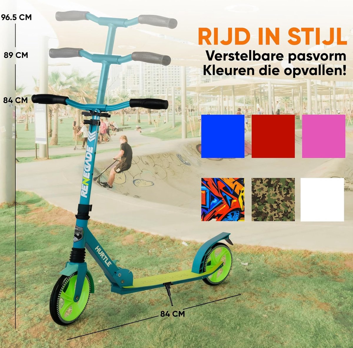 SnelShoppen - Hurtle Step voor Kinderen, Tieners en Volwassenen - 2-Wiel Kinderstep met Verstelbaar T-Stuur, Aluminium Antislip Deck, Opvouwbare Scoot (2090538648100)