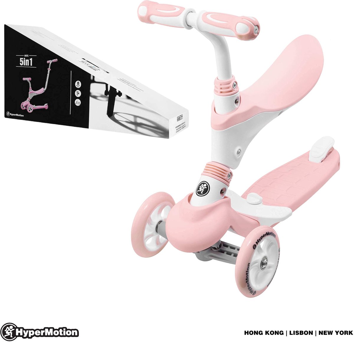 SnelShoppen - HyperMotion Kinderstep Multifunctioneel - 5-in-1 Kickboard en Step voor Jongens en Meisjes - Roze met Zitplaatsen - Perfect voor Buiten, (2064079230865)
