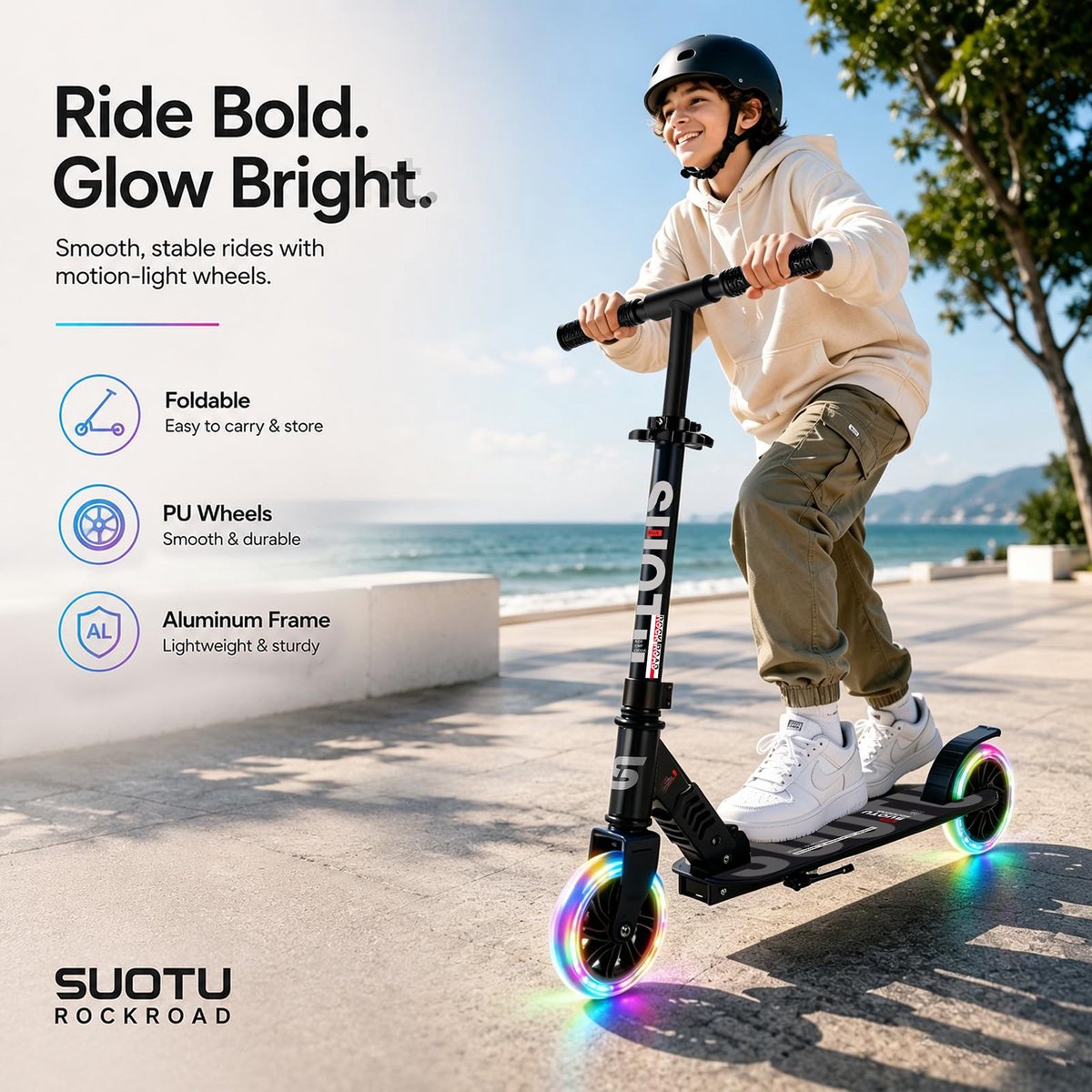 SnelShoppen - Kinderstep met 145 mm Lichtgevende Wielen, Opvouwbaar en Verstelbaar, Draagvermogen 100 kg, Scooter voor Kinderen van 3-12 Jaar, Alumini (2054065892788)
