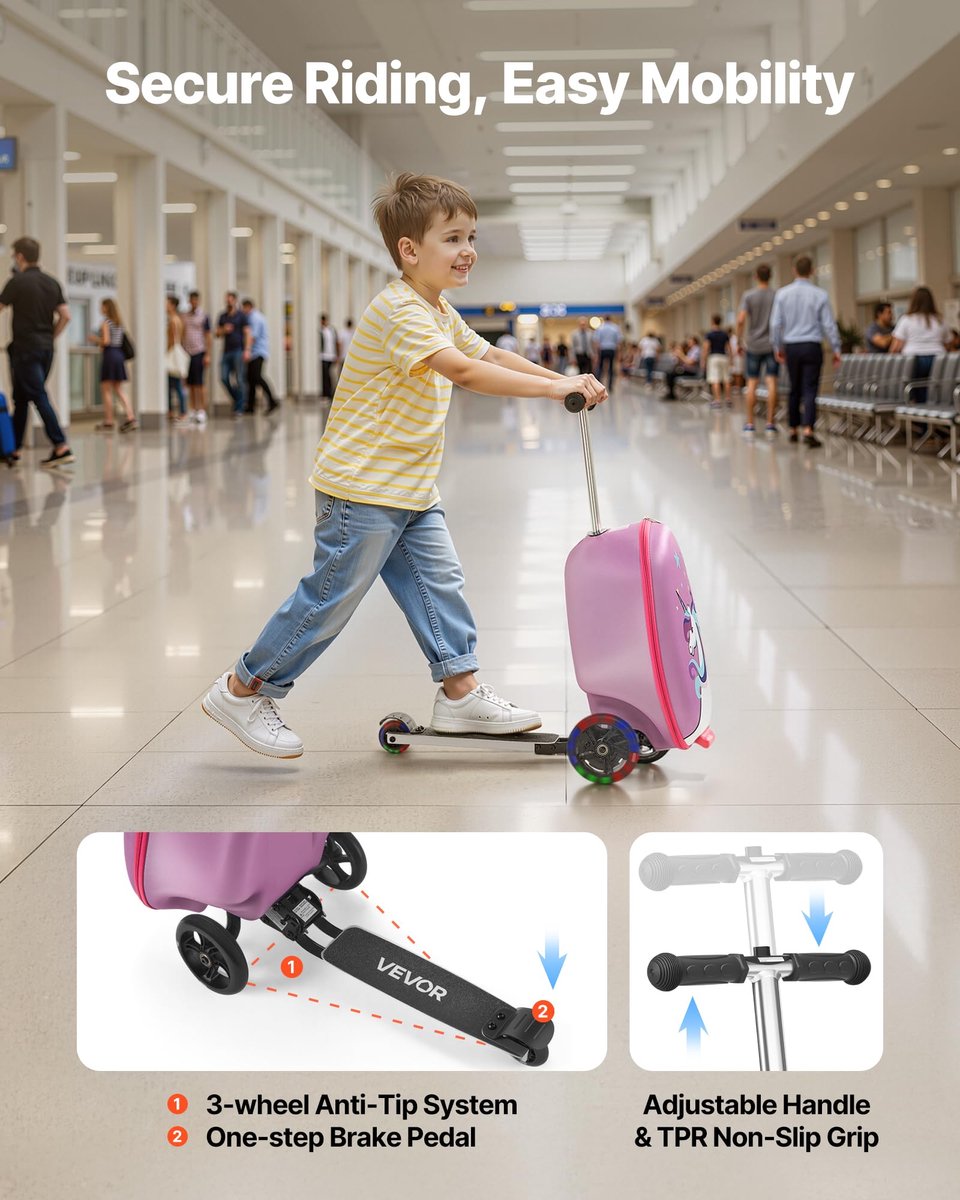 SnelShoppen - Opzitbagage voor Kinderen - 20 Liter Kinderstep Koffer met Flash-PU-Wielen, Verstelbare Handgreep, TPR-Antislip, Opvouwbaar en Lichtgewi (2797089593643)