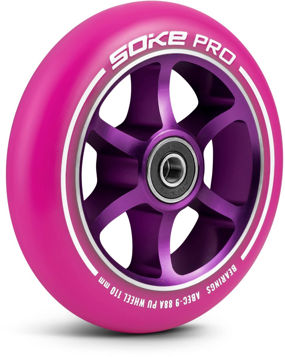 SnelShoppen - Scooterwielen Set van 2 - 110 mm Diameter, 8 mm Schacht, ABEC 9 Lagers, Hardheid 88A, Aluminium en PU, Roze voor Stuntsteps en Kinderste (2977645008792)