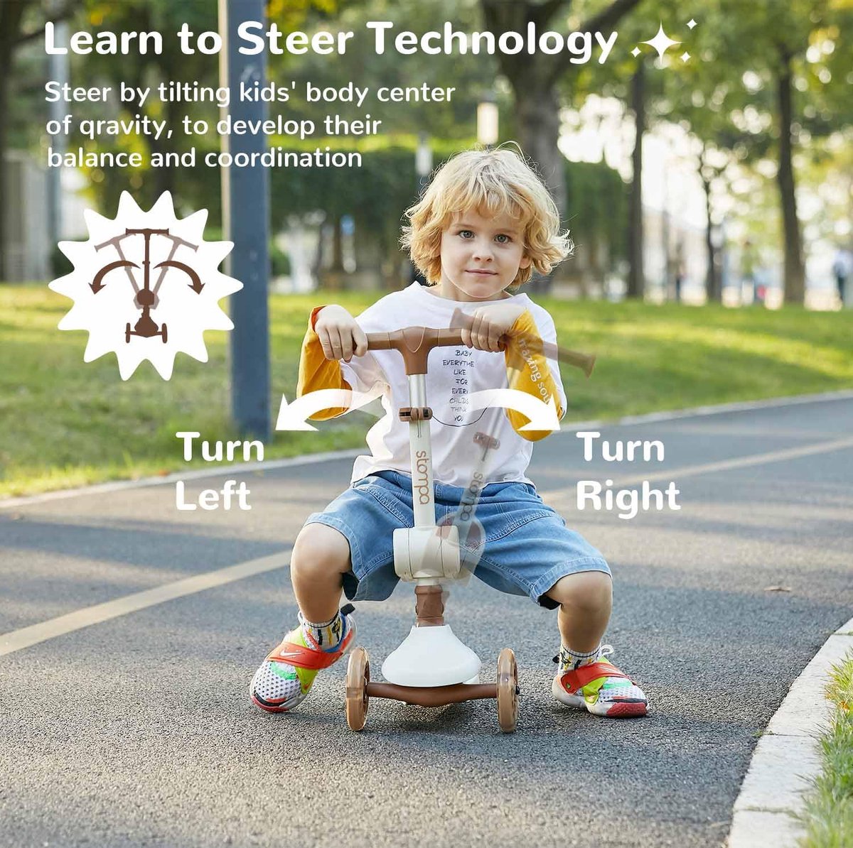 SnelShoppen - Stompa Kinderstep met 3 Wielen en Zitje voor Peuters - Oplichtende Wielen, Verstelbaar Stuur, Sterk Deck voor Kinderen van 2-6 Jaar (2651289031605)