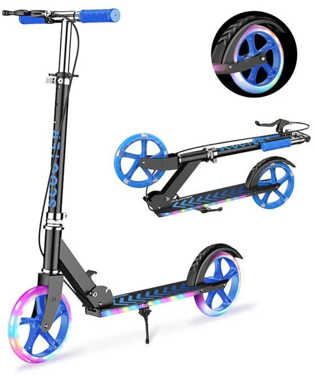 Step-Kinderstep 20 cm wielen - Opvouwbare Step Stuur in 4 Hoogtes verstelbaar - Remmen voor en Achter - Voor kinderen en tieners tot 100 kg-Zwart en blauw (0635412052271)
