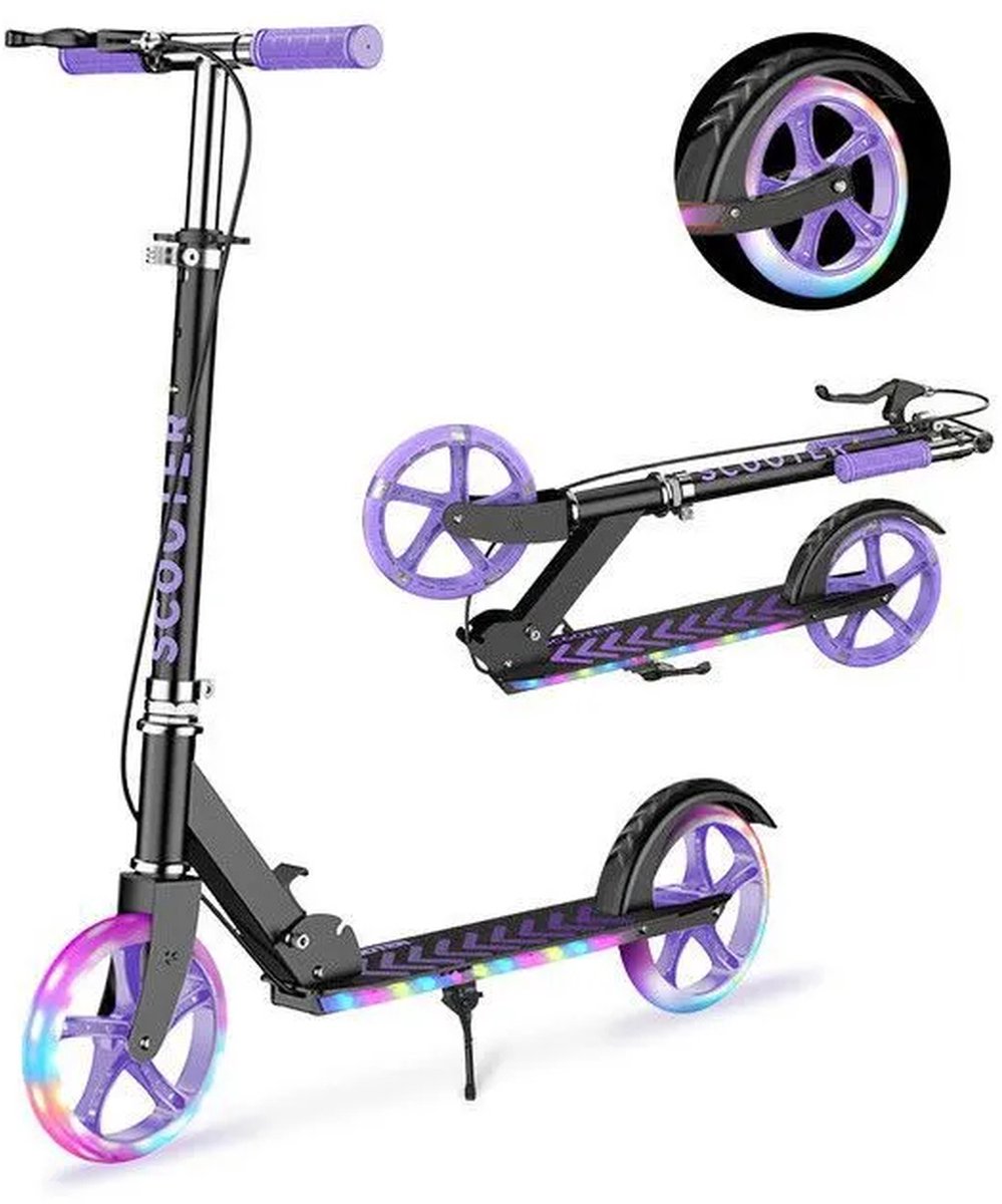 Step-Opvouwbare Step Verstelbaar stuur - Kinderstep 20 cm wielen met verlichting - Dubbel remsysteem - Draagvermogen 100 kg - Kinderen en Volwassenen-Paars (0635412052288)