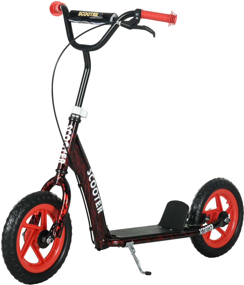 TEKROA® Kinderstep - met verstelbaar stuur - kinderstep met antislip voetplaat - achterrem - standaard - 118L x 52W x 80-88H cm - rood (8721578357137)