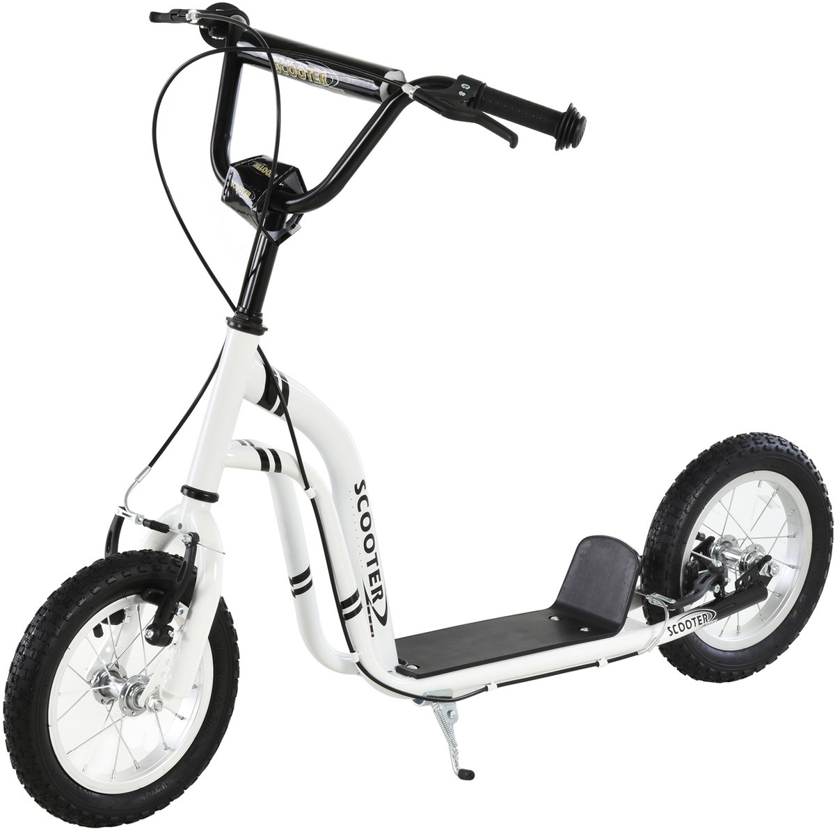 TEKROA® Kindersteps - Stuntstep voor tieners - met verstelbaar stuur - 12 inch rubberen banden - dubbele remmen - 85-95H x 120L x 58Wcm - wit (8721578357175)