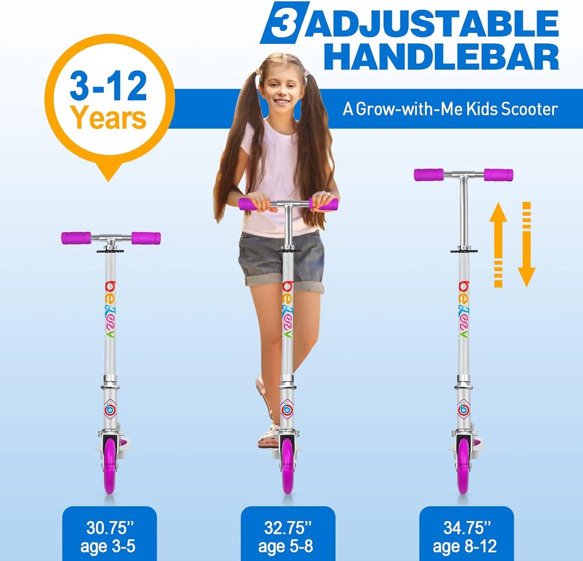 Thijox - BELEEV V1 Kinderstep 2 Wielen Inklapbare Scooter voor Meisjes en Jongens, 3 Verstelbare Hoogtes, LED Lichtgevende Wielen, Lichtgewicht en Ste (2022674167696)