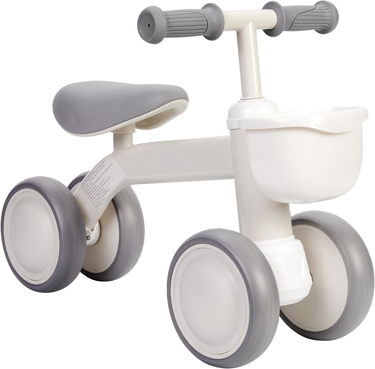 Triumpunpre - Loopfiets voor baby 1 jaar - 4 wielen - zonder pedalen - met mandje - Zwart - speelgoed voor kinderen 12-24 maanden - Ivoorwit (6967761364984)