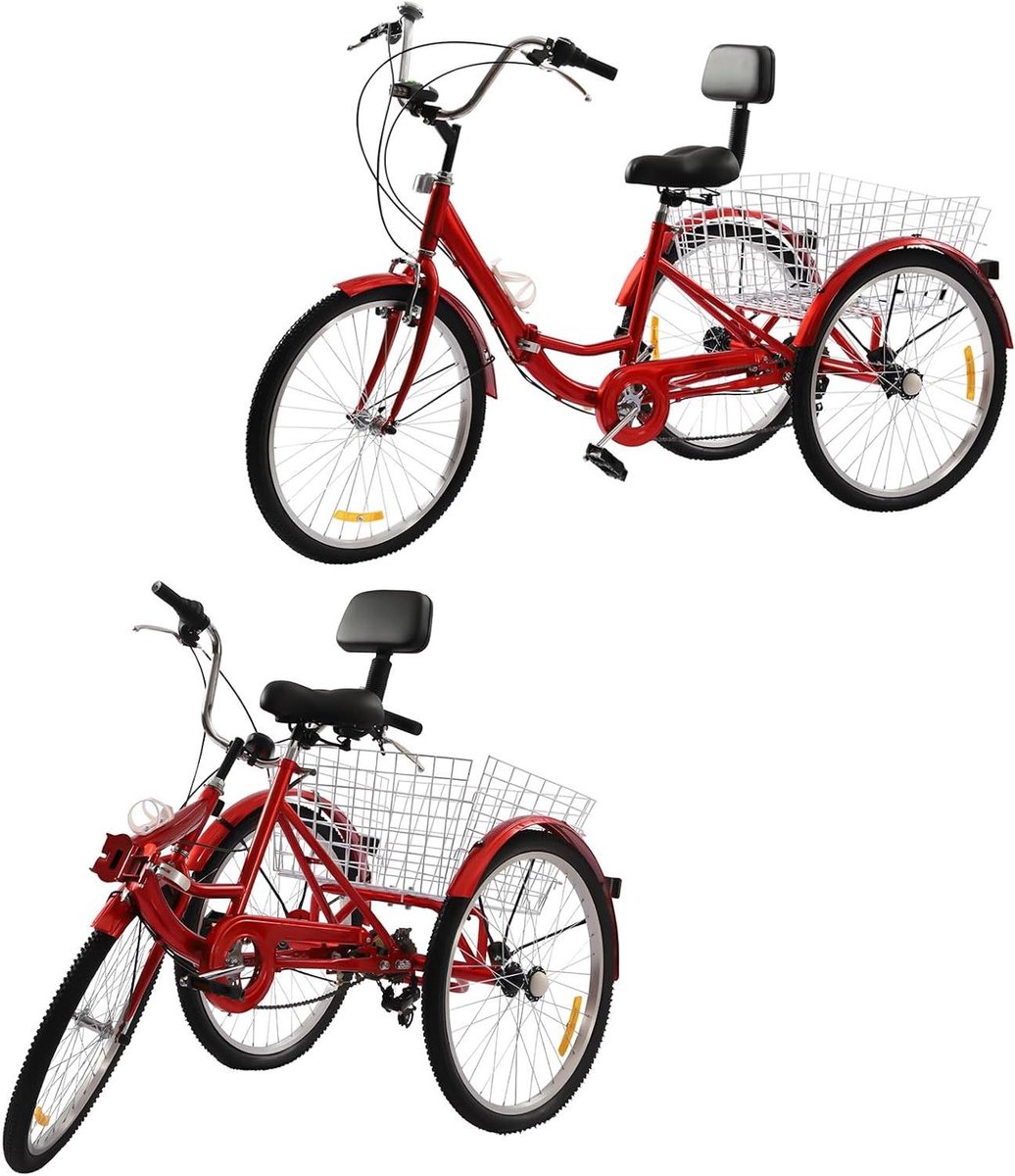 Volwassen Driewieler - Driewiel fiets - Comfortabel Fietsen - Opvouwbaar Frame - 24 inch - Rood (9101248604683)